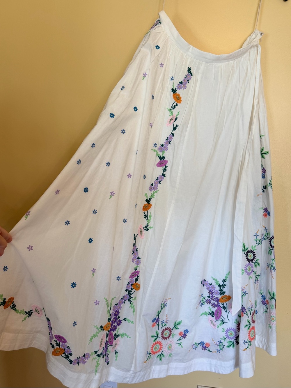 White Embroidered Floral Maxi Skirt - Lightweight Boho Style Willa Skirt - Picture 2 of 5